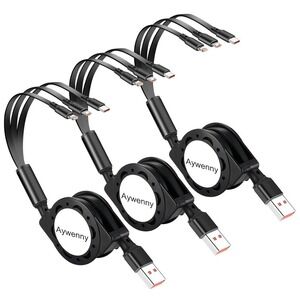Aywenny 3-Pack 3-in-1 Retractable USB Multi Charging Cable with Type-C, Micro US